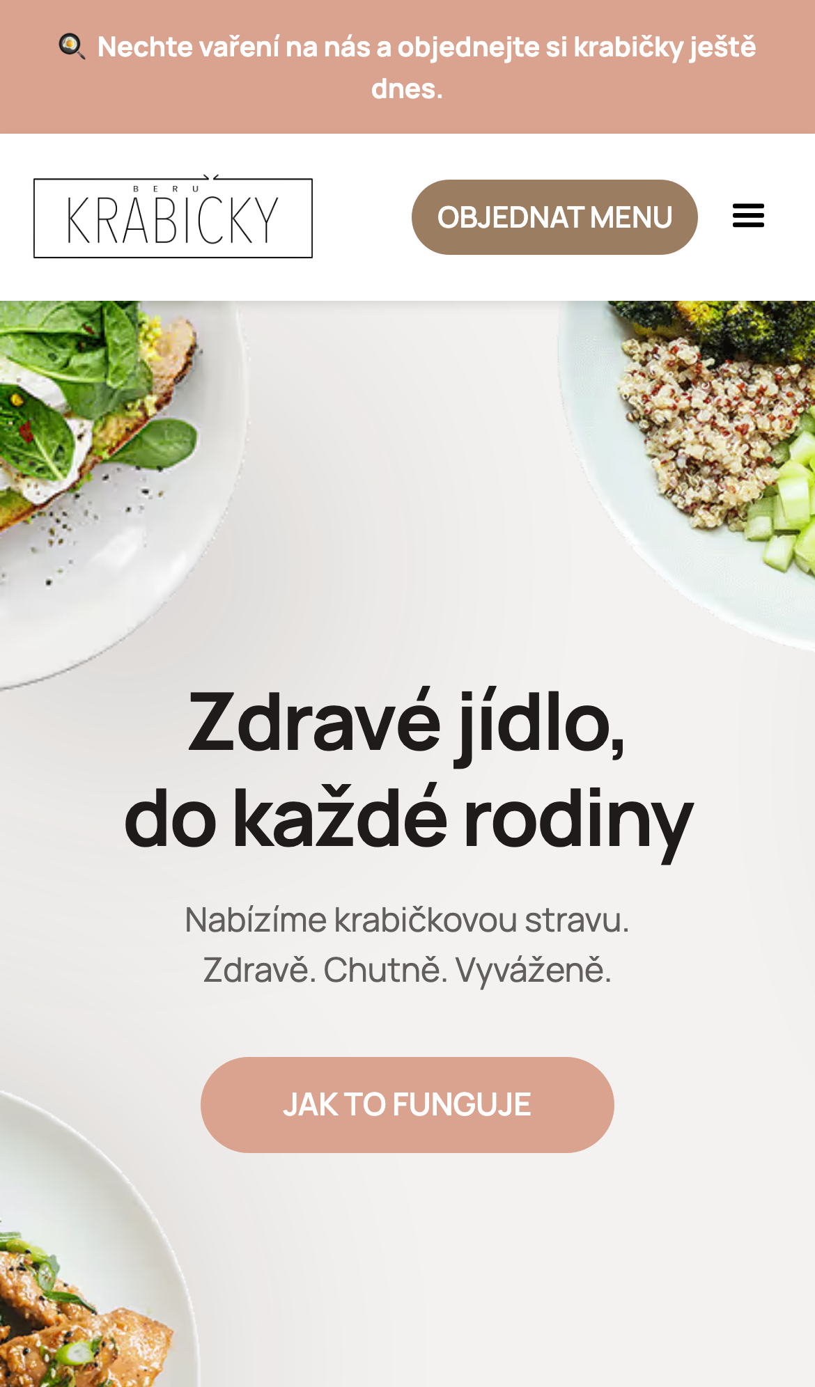 Domovská stránka webu Beru krabičky v mobilním zobrazení