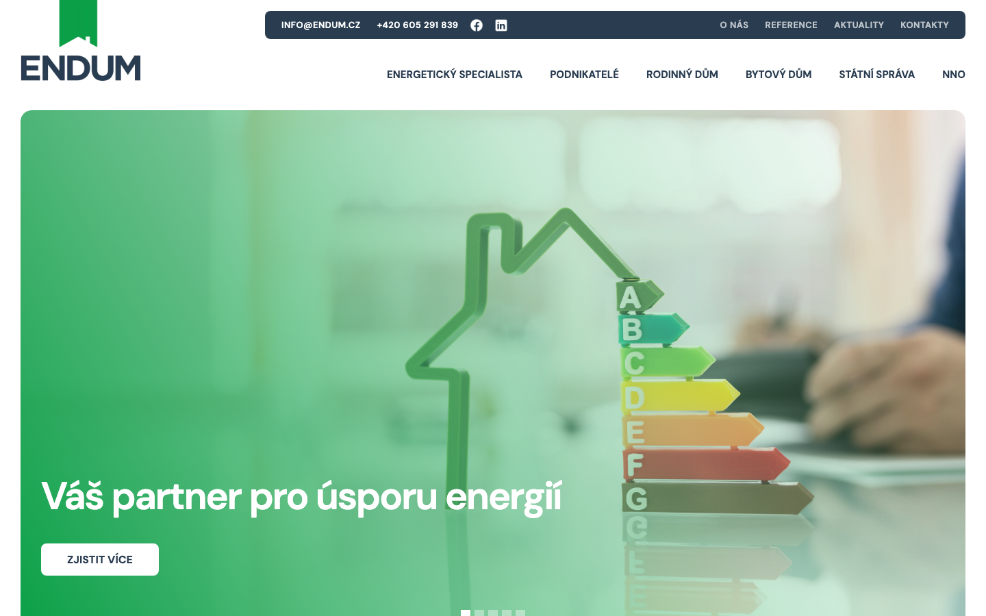 Domovská stránka webu ENDUM v desktopovém zobrazení