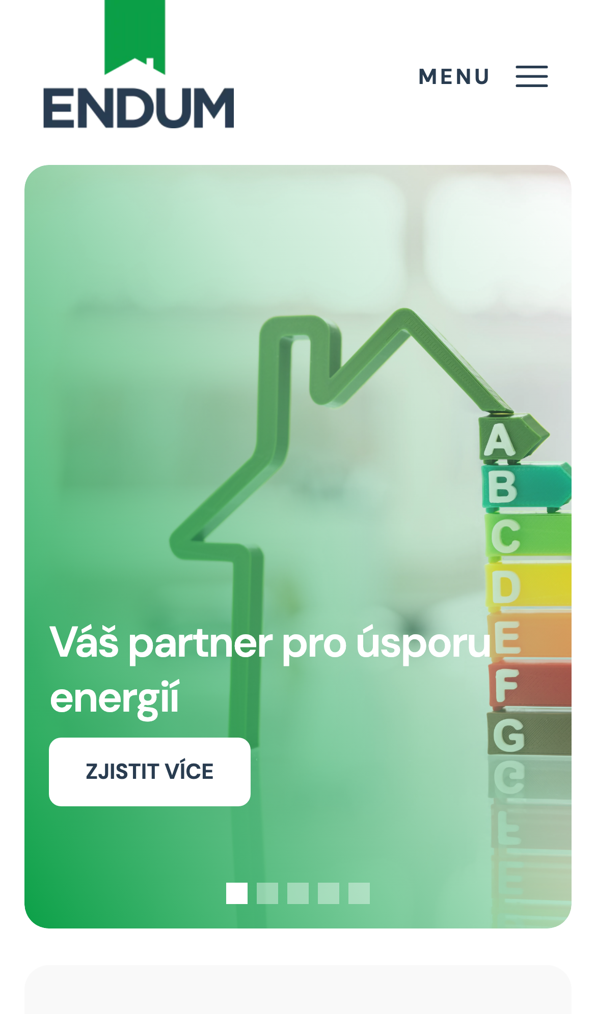 Domovská stránka webu ENDUM v mobilním zobrazení