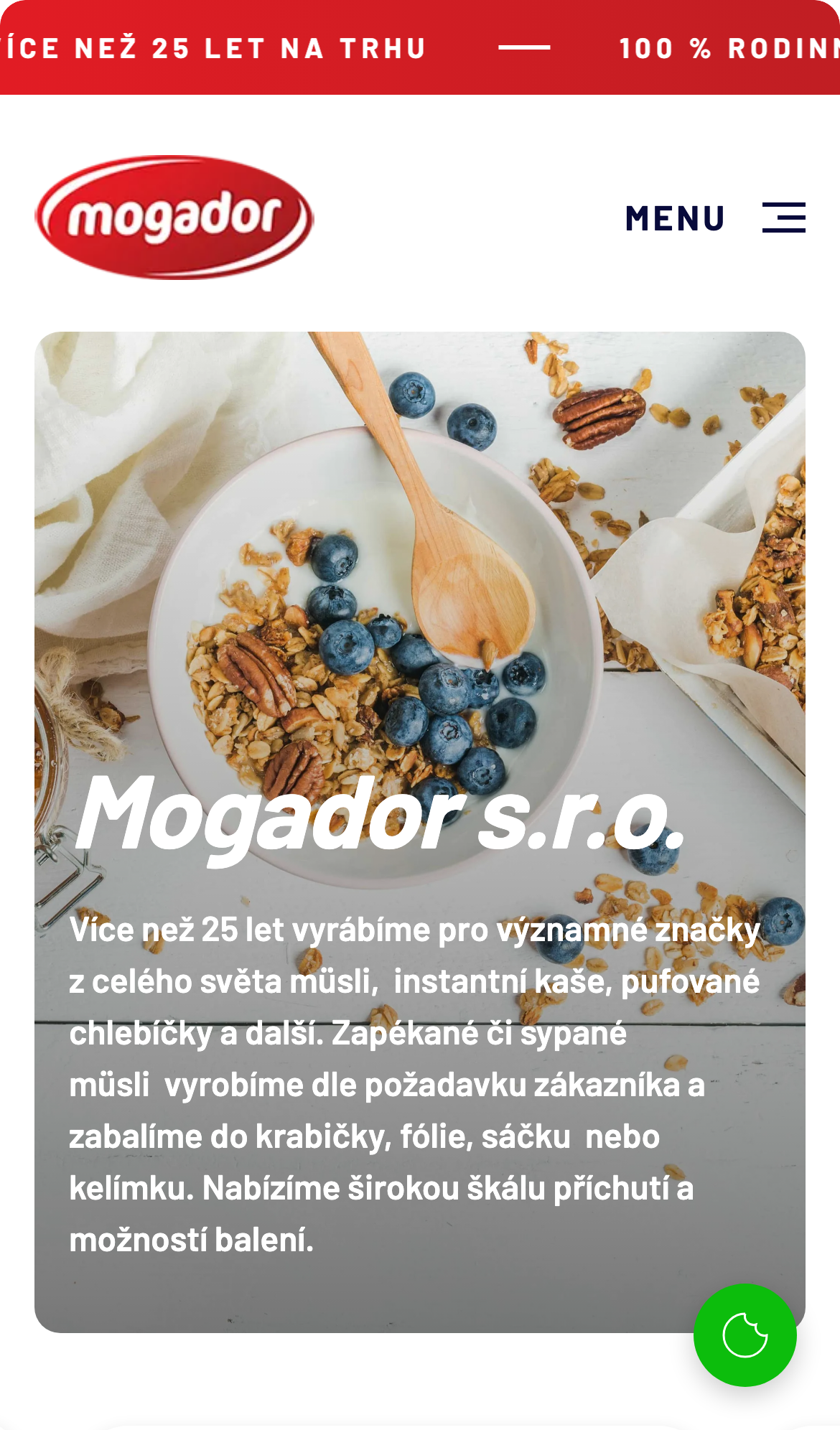 Domovská stránka webu Mogador v mobilním zobrazení