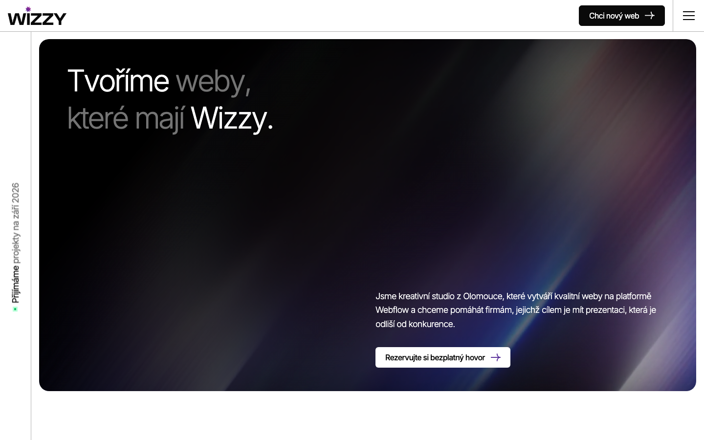 Domovská stránka webu Wizzy v desktopovém zobrazení